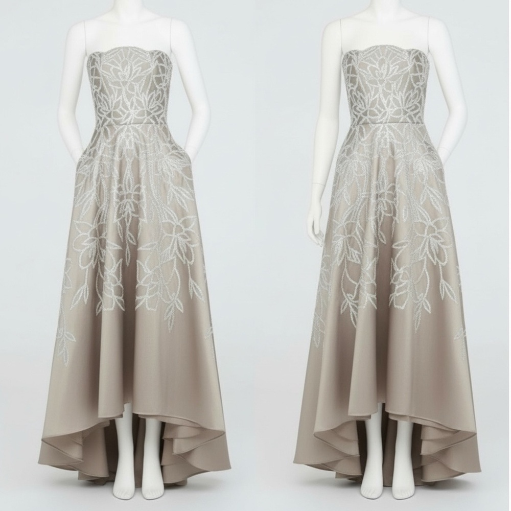 Theia Women's Pamela Embellished Mikado Strapless High Low Evening Gown Size 4 - Picture 7 of 15